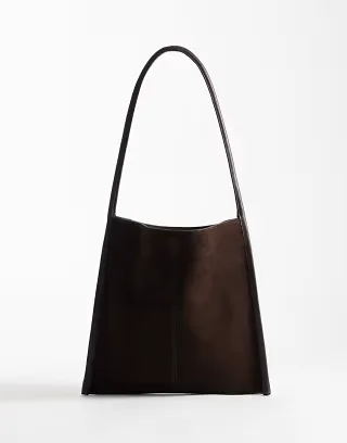 ASOS DESIGN flat suede shoulder bag in chocolate