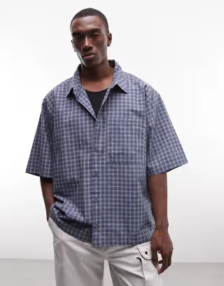 COLLUSION oversized short sleeve shirt in blue paid
