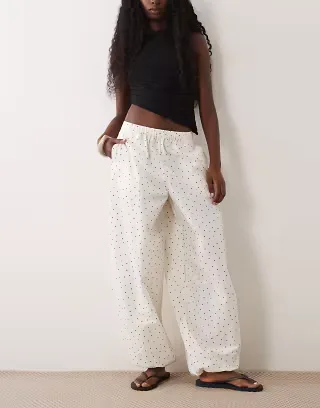 ASOS DESIGN cotton nylon blend pull on balloon pants in polka dot