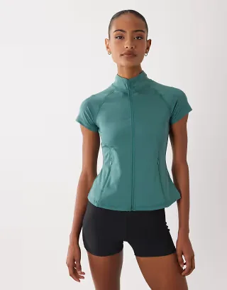 4505 active zip up short sleeve running jacket with zip pockets in sage