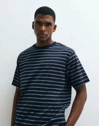 ASOS DESIGN heavyweight relaxed T-shirt in navy striped print