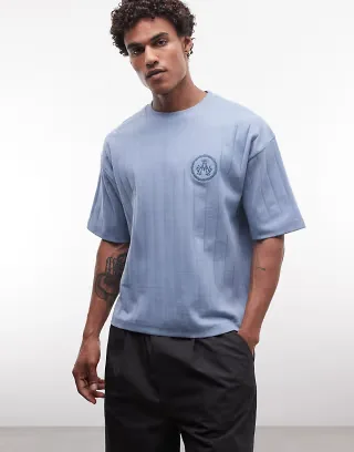 ASOS DESIGN heavyweight boxy oversized T-shirt with chest embroidery in blue
