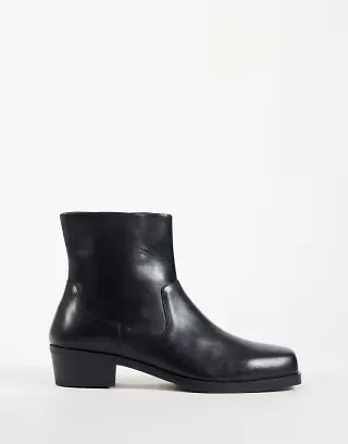 ASOS DESIGN zip up boots with cuban heel in black leather