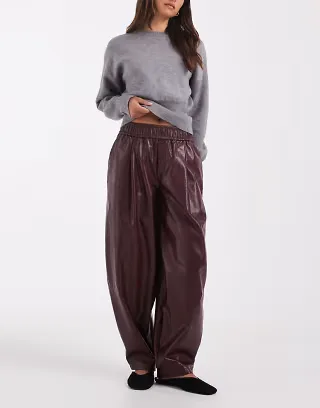 ASOS DESIGN Tailored faux leather tapered pants in brown crackle
