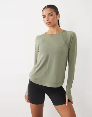 Sweaty Betty Breathe Easy mesh long sleeve top in dark green