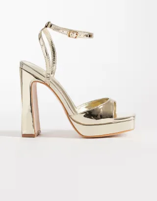 Public Desire Wide Fit Resist platform heeled sandals in gold