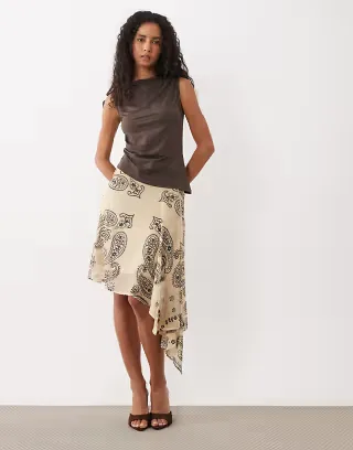 ASOS DESIGN satin paisley print midi skirt with split - part of a set