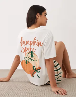 ASOS DESIGN oversized tee and shorts pajama set in pumpkin spice print