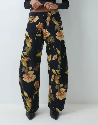 ASOS DESIGN printed barrel leg trouser in black floral
