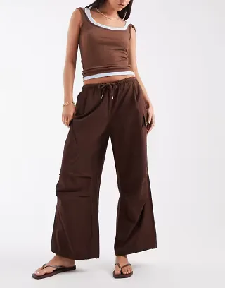 ASOS DESIGN cargo pants with tie and pocket detail in chocolate