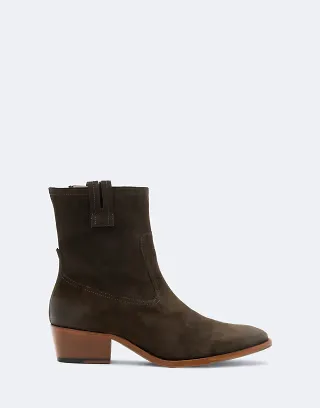 AllSaints Jura leather suede zip boot in dark brown
