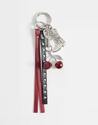 ASOS DESIGN cowboy boot and cherry charm carabiner jeans clip in red