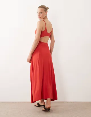 ASOS DESIGN modal cut out back maxi dress in red
