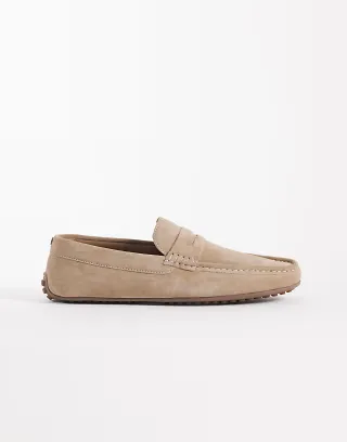 ASOS DESIGN penny driver loafer in stone suede