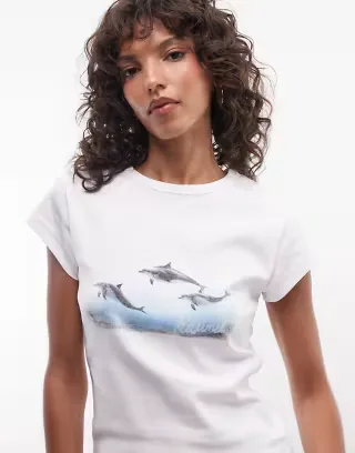 Reclaimed Vintage dolphin graphic baby tee in white