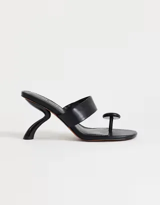 Topshop Natalie angular heel flip flops in black