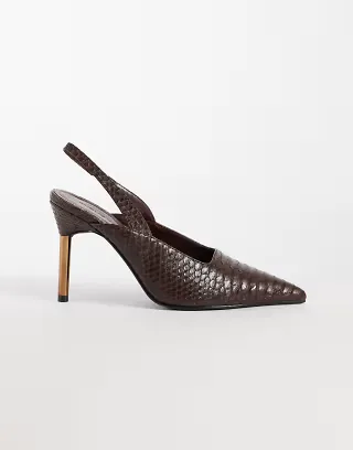 Public Desire Feyre slingback heeled shoes in chocolate snake