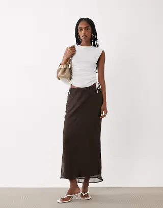 VILA chiffon maxi skirt in chocolate brown