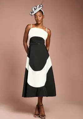 Lisa Women's Colour Block Crepe Strappy Belted Midi Dress
