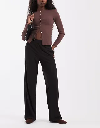 ONLY high waist wide leg pull-on pants in black