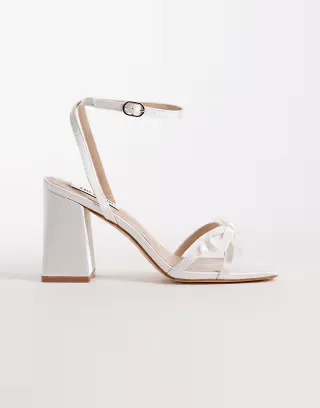 Be Mine Bridal Tamara block heeled sandals with bow detailing in ivory satin