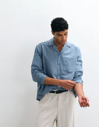 ASOS DESIGN relaxed camp collar flowing shirt in blue