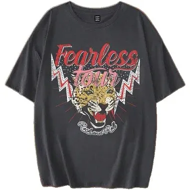 SHEIN Women's Oversized Tiger Graphic Round Neck Short Sleeve T-Shirt