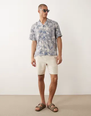 Selected linen blend shorts in cream