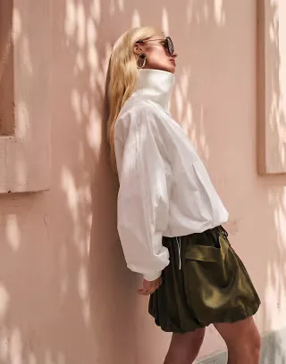 ASOS DESIGN pocket detail satin bubble skirt in green