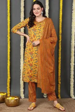Viscose Rayon Floral Printed Straight Cut Suit Set