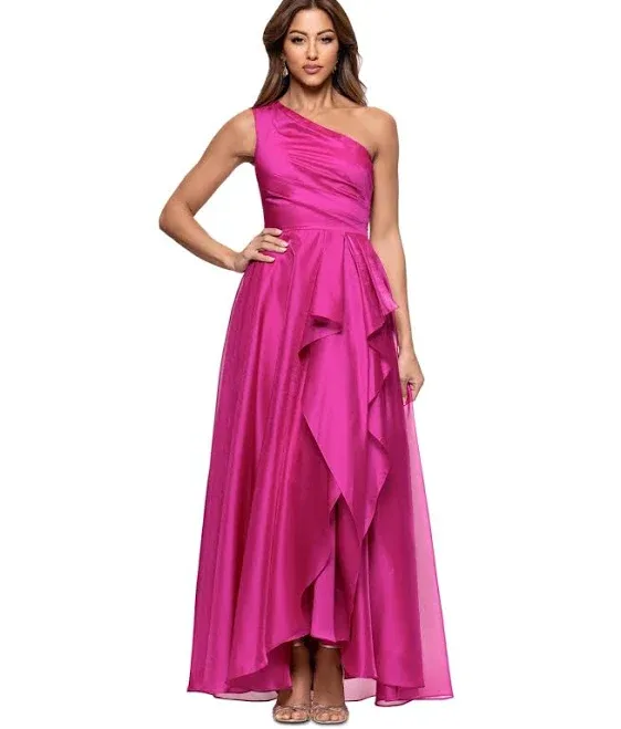 Xscape Women's Metallic Draped One-Shoulder Gown
