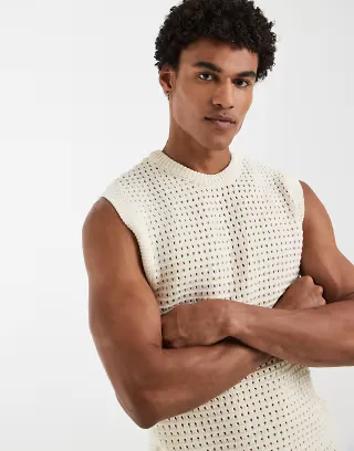 ASOS DESIGN open knitted tank top in stone