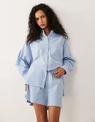 ASOS DESIGN Biarritz beach cotton linen shorts in blue - part of a set