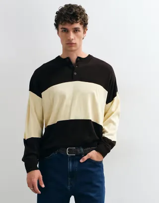 ASOS DESIGN oversized knitted henley in brown