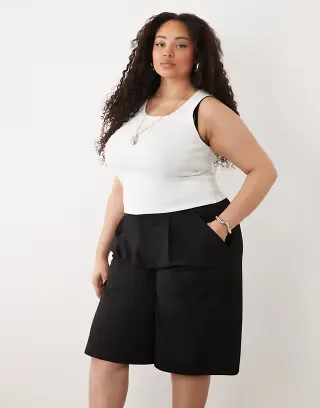 ASOS DESIGN Curve slinky twill tailored bermuda shorts in black