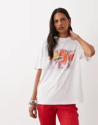 ASOS DESIGN Oversized T-shirt with Tropical cocktails graphic in white