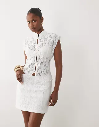 ASOS DESIGN lace mini skort in white - part of a set