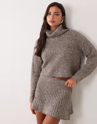 Aria Cove knitted skater mini skirt set in charcoal heather