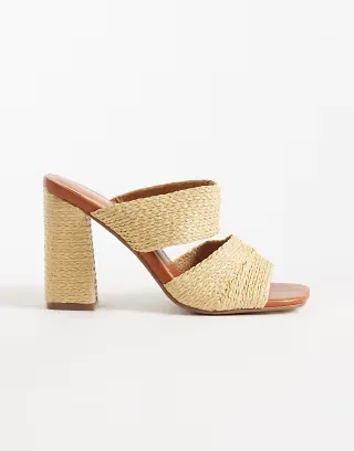 Public Desire Wide Fit Milo raffia heeled mule sandals in natural