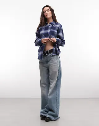 ASOS DESIGN oversized brushed shirt in blue plaid