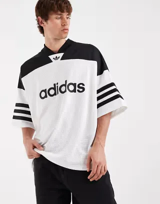 adidas Originals Adicolor oversized football jersey in white and black