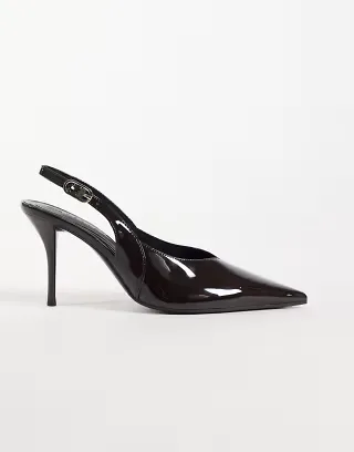 ASOS DESIGN Serena slingback stiletto heels in chocolate patent