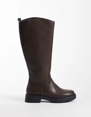 London Rebel Clove chunky knee boots in brown