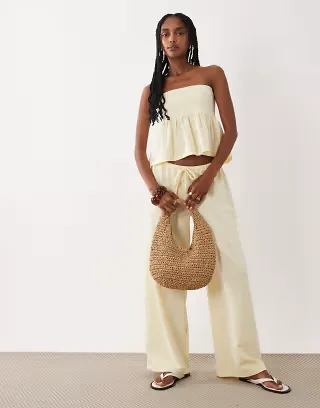 ASOS DESIGN micro stripe peplum top set in buttermilk
