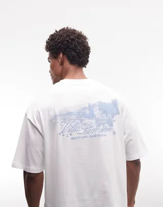 ASOS DESIGN oversized T-shirt with embroidered winery graphic in white
