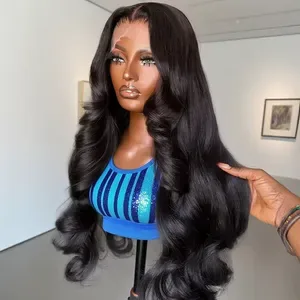 250 Density Human Hair Body Water Wave Glueless Lace Frontal Wigs 13x6 HD Lace Front Wig 40 Inch Natural Black for Women