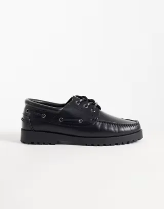 Jack & Jones leather boat shoes in black