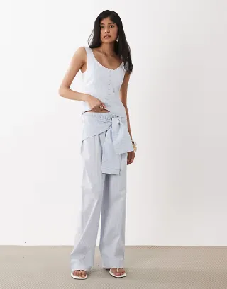 WeWoreWhat tie waist pants mix and match in blue stripe - part of a set