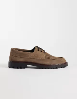 NOAK made In Portugal boat shoes with cleated soles in beige suede