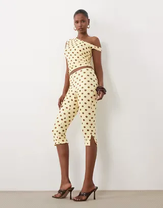 Missyempire slinky capri pants in yellow & chocolate polka dots - part of a set